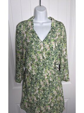 Cabi Dress Faux Wrap Bodice Palm Leaf Green White Print Style 280 Size Medium